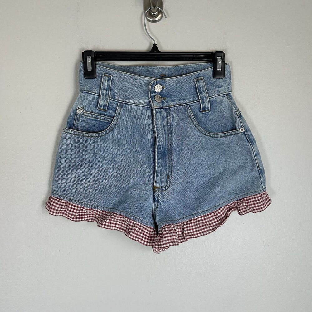 Vintage size 2 Jean Shorts Ruffle High Waist Rodeo fair Cottagecore country Cow